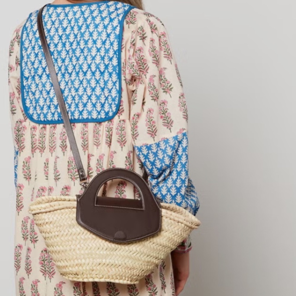 Hereu Alqueria Small Straw Crossbody Tote Natural with Brown Leather - Picture 8 of 17